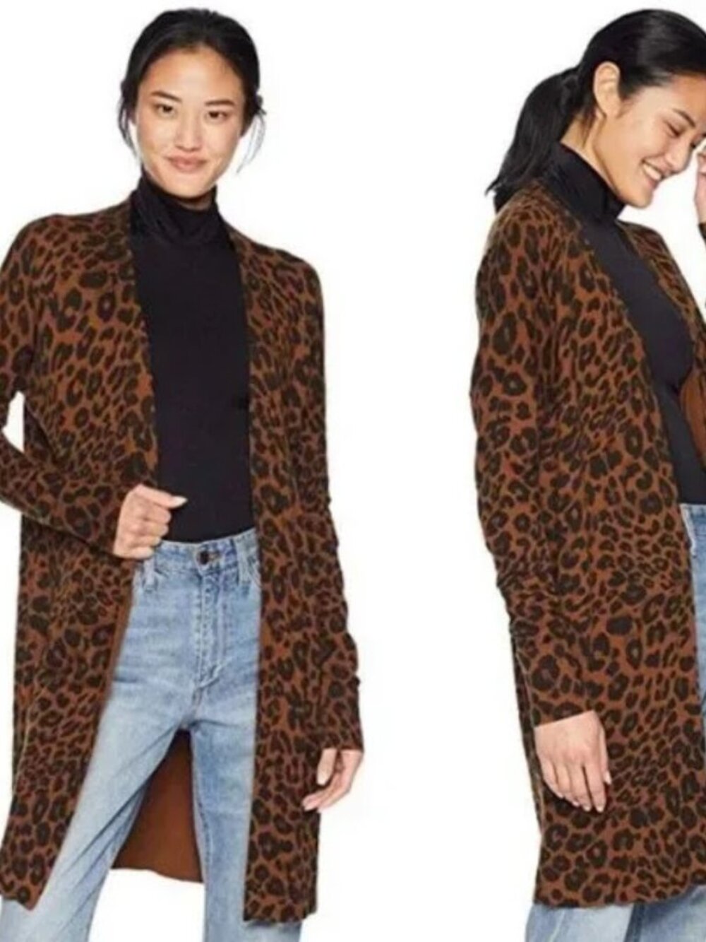 Sanctuary Lenox Leopard Print Cardigan Size M Cinnamon Brown Black Open Front